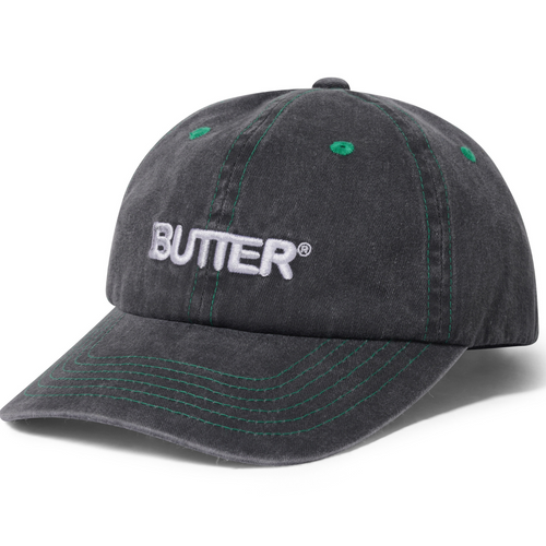 Butter Goods Butter Goods Rounded Logo 6 Panel Cap | Washed Black Caps | The Vines