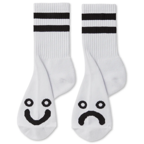 Polar Skate Co Happy Sad Socks | White - The Vines Supply Co
