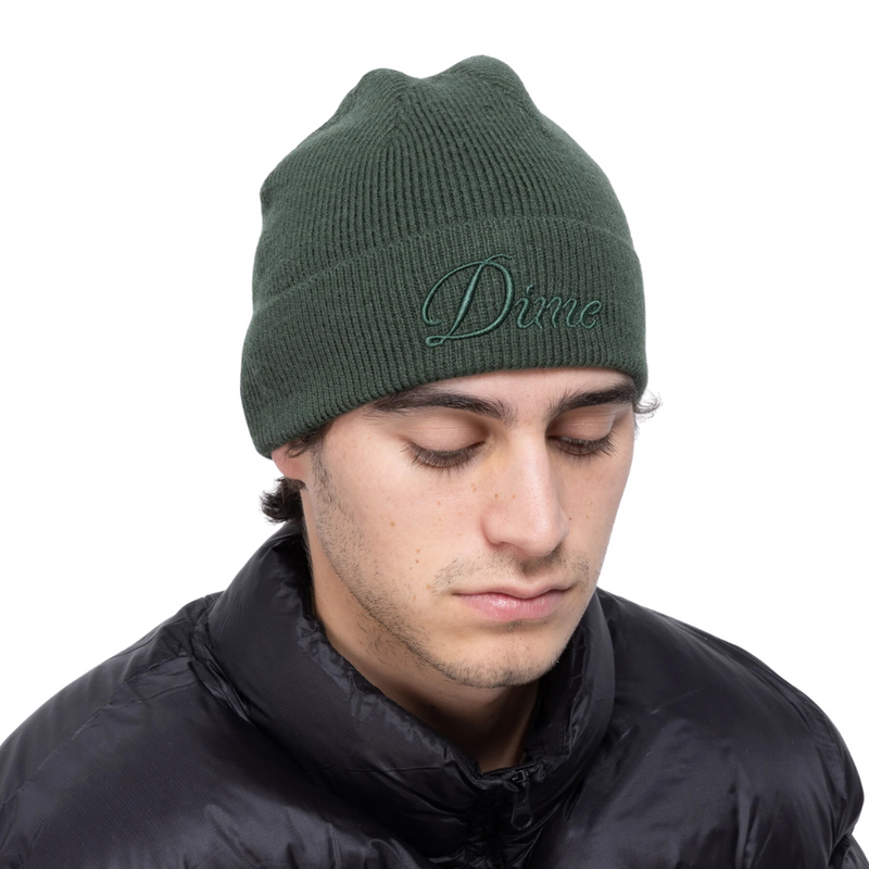 Dime MTL Cursive Wool Fold Beanie | Forest Green