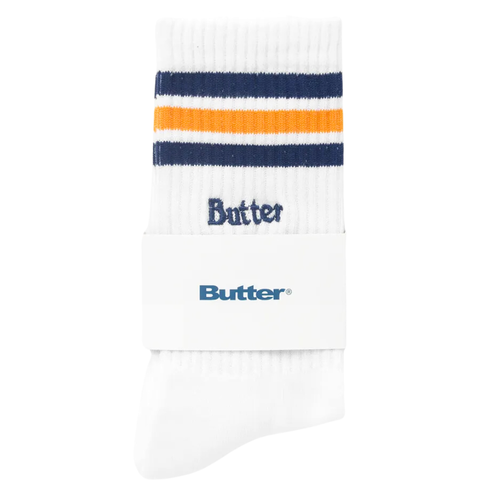 Butter Goods Stripe Socks | White, Navy & Orange - The Vines Supply Co