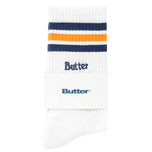 Butter Goods Stripe Socks | White, Navy & Orange - The Vines Supply Co