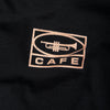 Café 45 del monopatín camiseta | Negro y melocotón