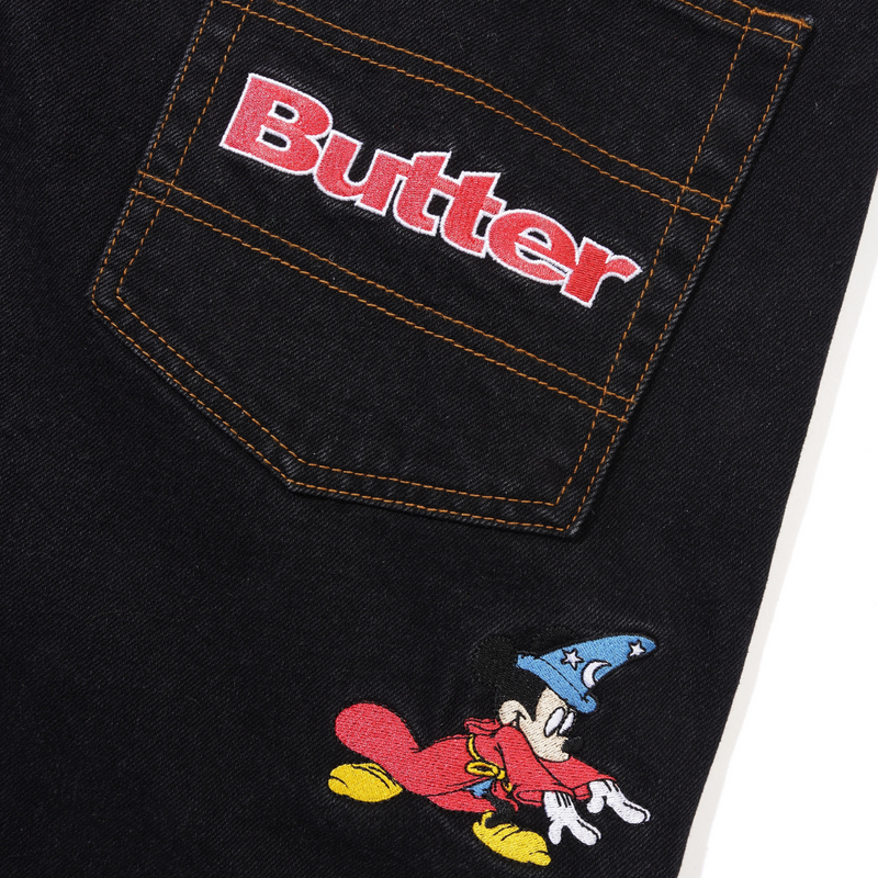 Butter Goods Butter x Disney Fantasia Sorcesrer baggy Denim Shorts | Washed Black | The Vines