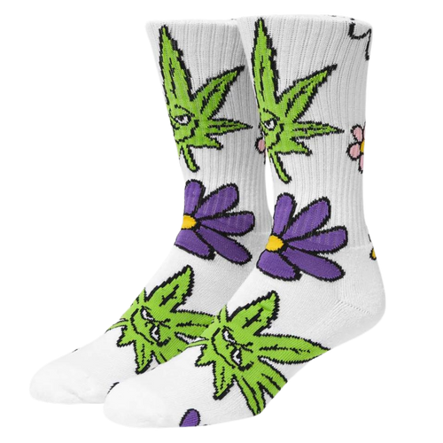 HUF Green Buddy Blossom Socks | White - The Vines Supply Co