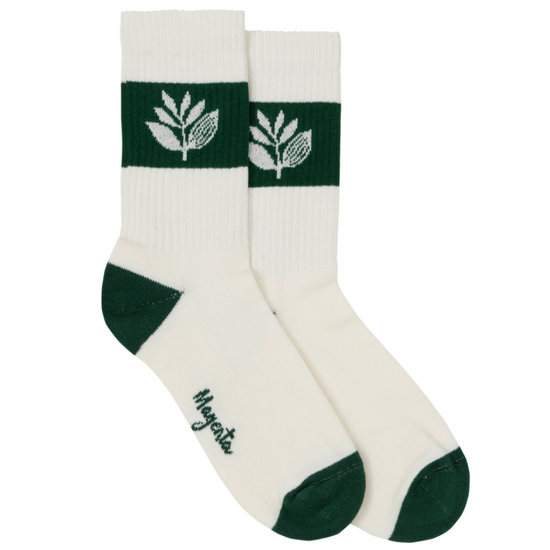 Magenta Skateboards Stripe Socks | White & Green - The Vines Supply Co