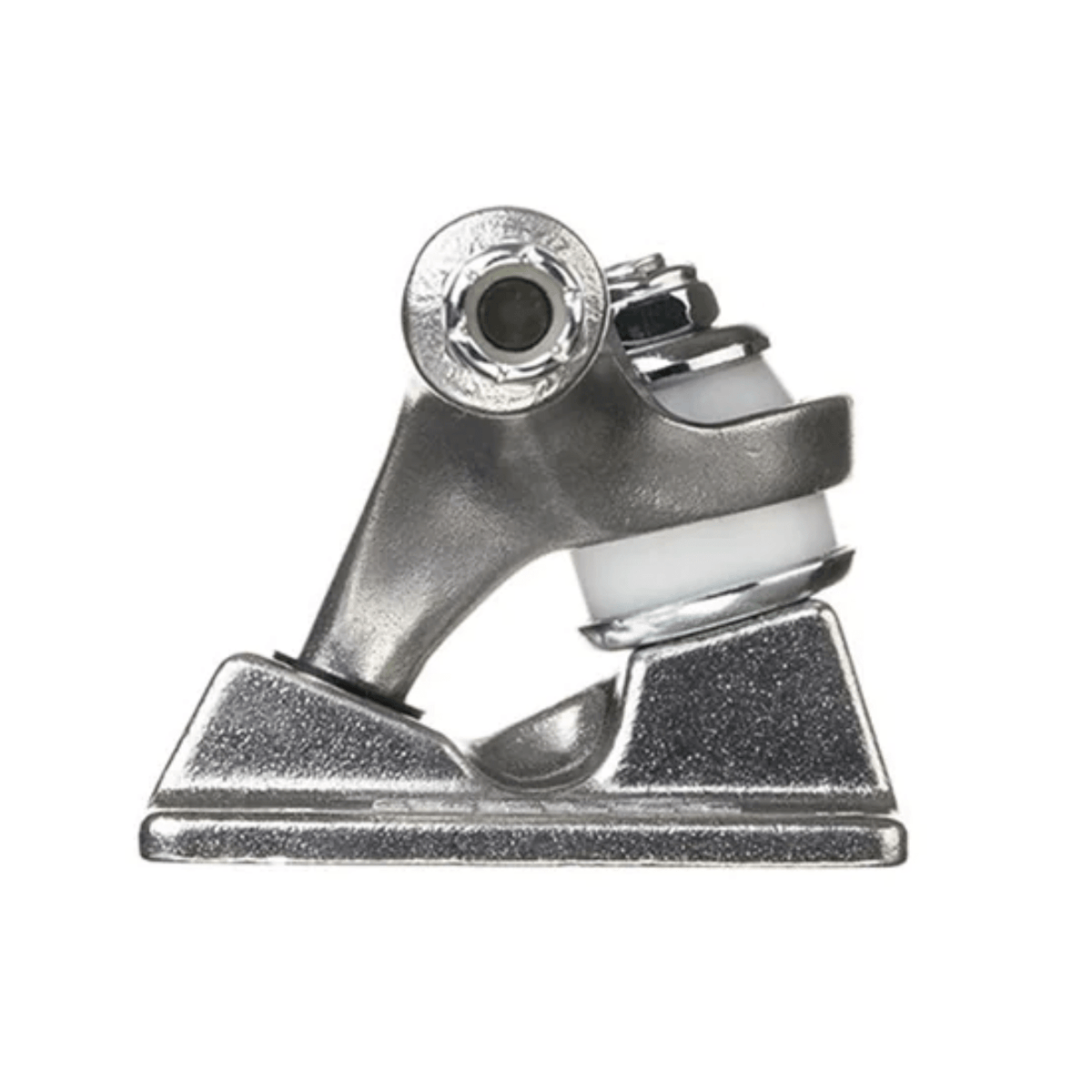 Silver Ace Classic skateboard trucks by Ace Trucks mounted on a skateboard deck, showing the detailed truck design and branding.