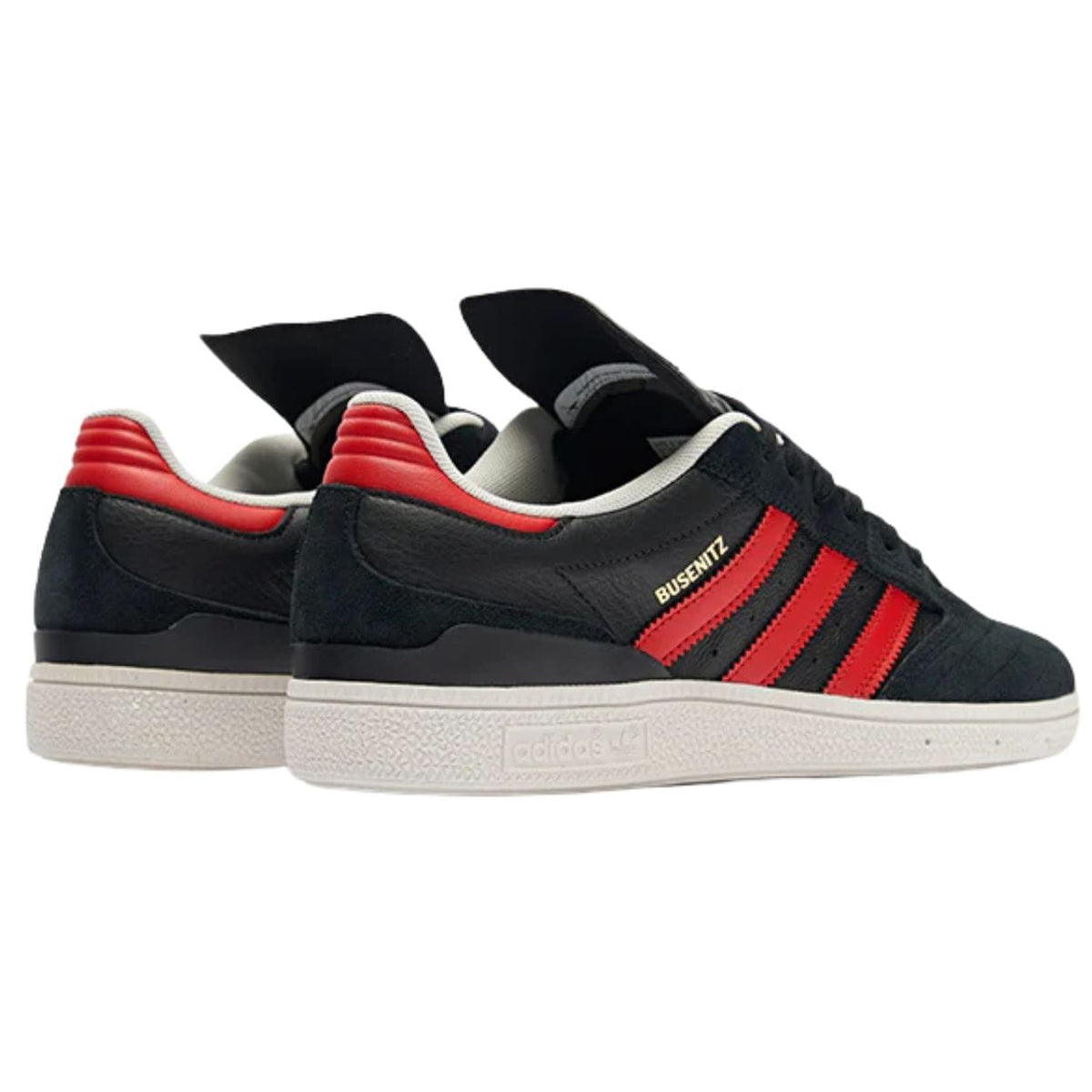 Adidas Skateboarding Busenitz Pro skate shoes in black, red, and white with sleek design and skate-specific features.