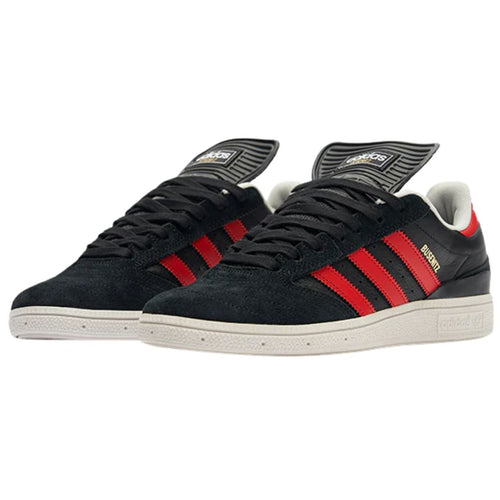 Adidas Skateboarding Busenitz Pro skate shoes in black with red and white accents, featuring durable design and skateboarding grip.