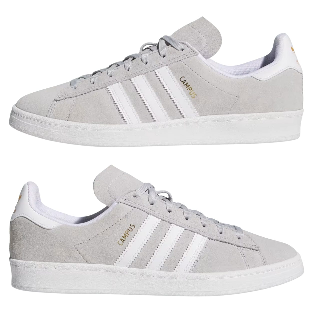 Adidas Skateboarding Campus ADV Skate Shoes | Grey, Cloud White & Gold Metallic - The Vines Supply Co