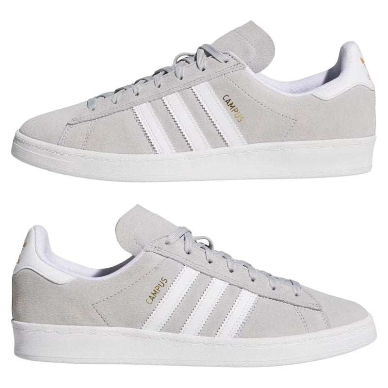 Adidas Skateboarding Campus ADV Skate Shoes | Grey, Cloud White & Gold Metallic - The Vines Supply Co