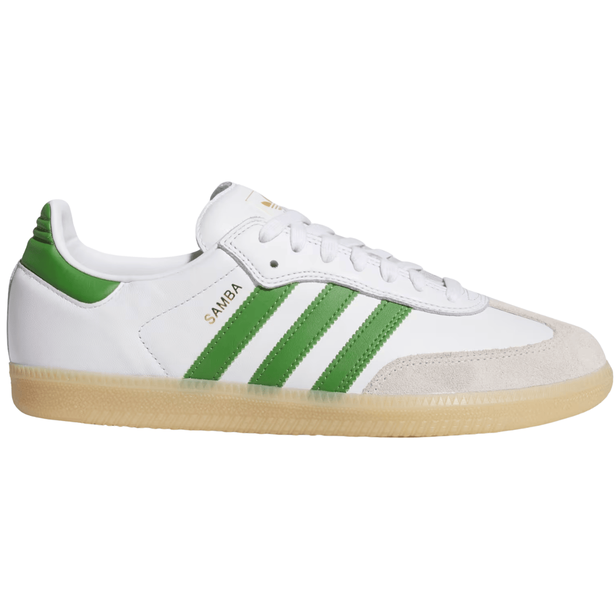 Adidas Skateboarding Samba ADV skate shoes in cloud white and crew green, featuring durable materials and classic design.
