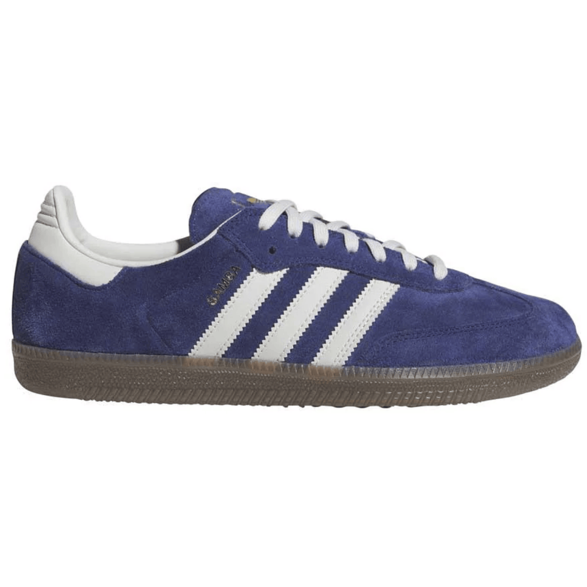 Adidas Skateboarding Samba ADV skate shoes in dark blue and grey with white sole, designed for skateboarding performance.