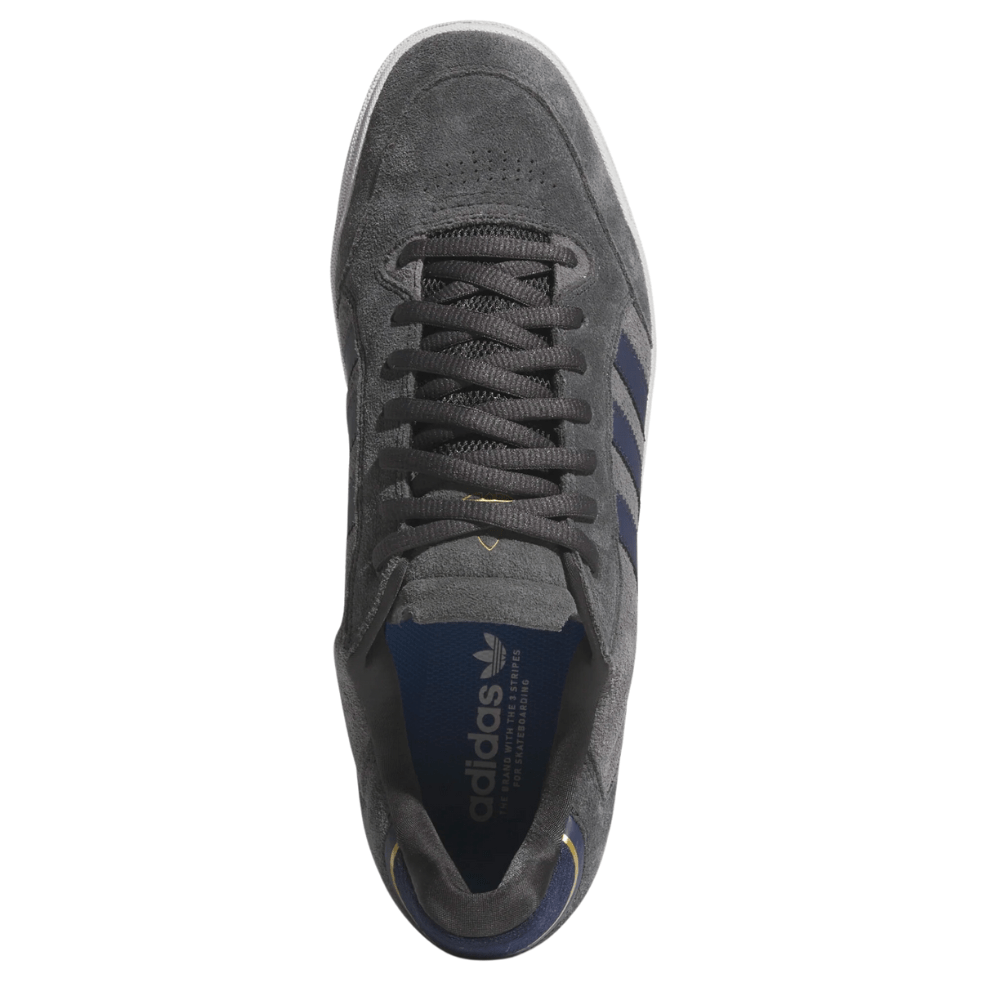 Adidas Skateboarding Tyshawn Low Pro skate shoes in carbon grey and grey five with durable suede and rubber sole.