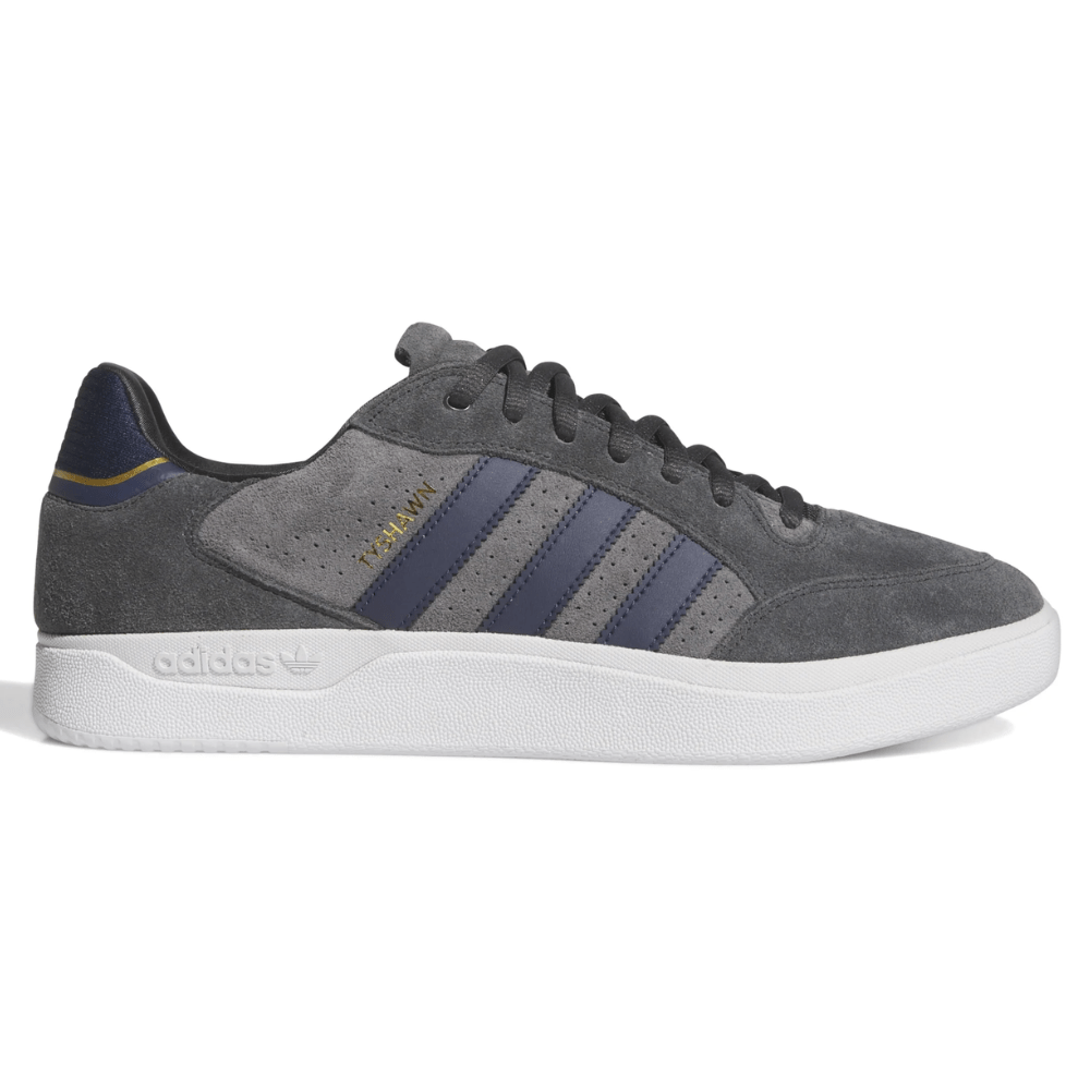 Adidas Skateboarding Tyshawn Low Pro skate shoes in carbon grey and grey five with low-profile design and skate-ready features.
