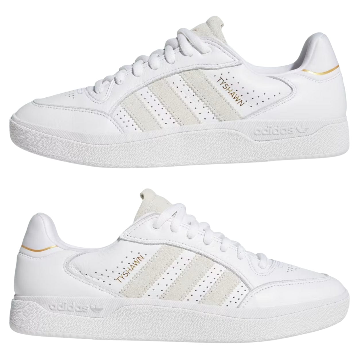 Adidas Tyshawn Low Leather Skate Shoes | Cloud White & Metallic - The Vines Supply Co
