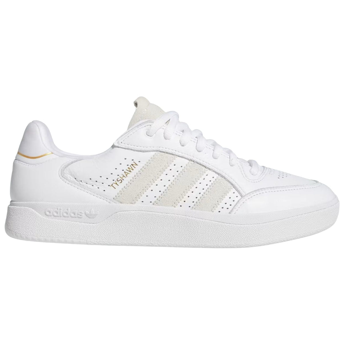 Adidas Tyshawn Low Leather Skate Shoes | Cloud White & Metallic - The Vines Supply Co