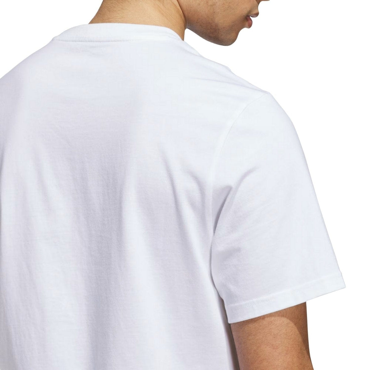 White Adidas Skateboarding Shmoohaus T-Shirt with graphic print, soft cotton fabric, crew neck, and short sleeves.