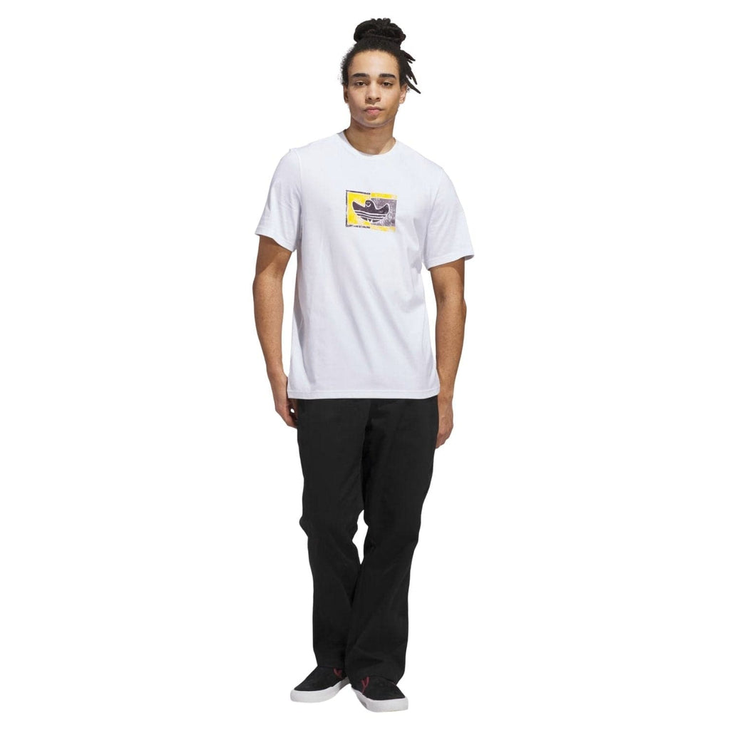 White Adidas Skateboarding Shmoohaus T-Shirt with graphic print, casual fit, made for skateboarding and everyday wear.