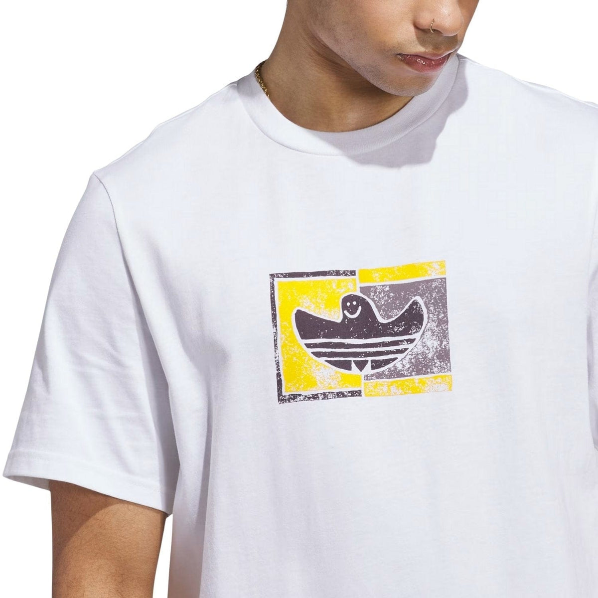 White Adidas Skateboarding Shmoohaus T-Shirt with graphic design, casual fit, perfect for skateboarding and everyday wear.