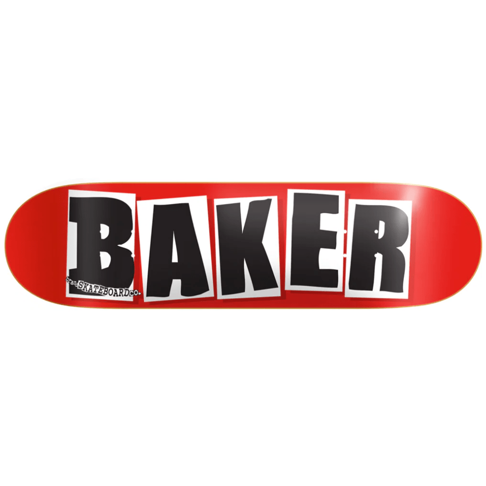 Black skateboard deck featuring the Baker Brand logo, designed for skateboarding enthusiasts.