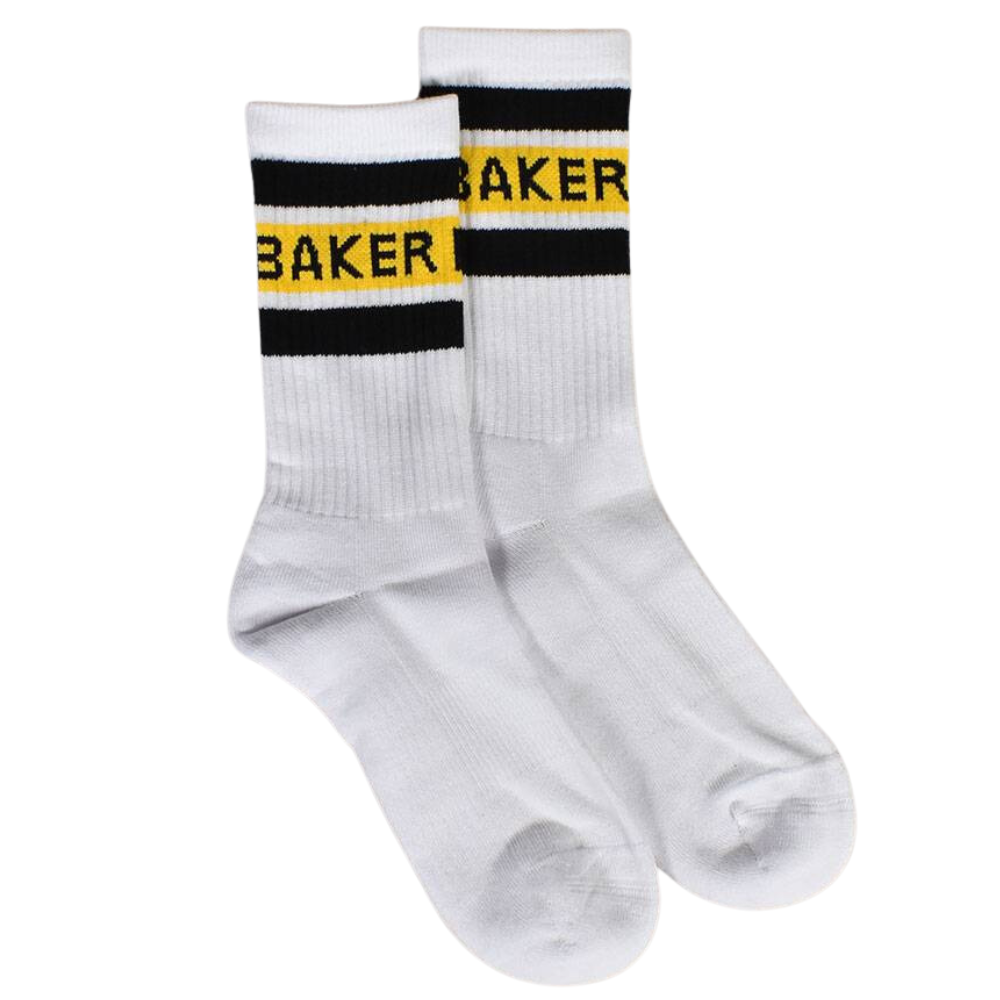 Baker Skateboards Yellow Stripe Socks | White - The Vines Supply Co