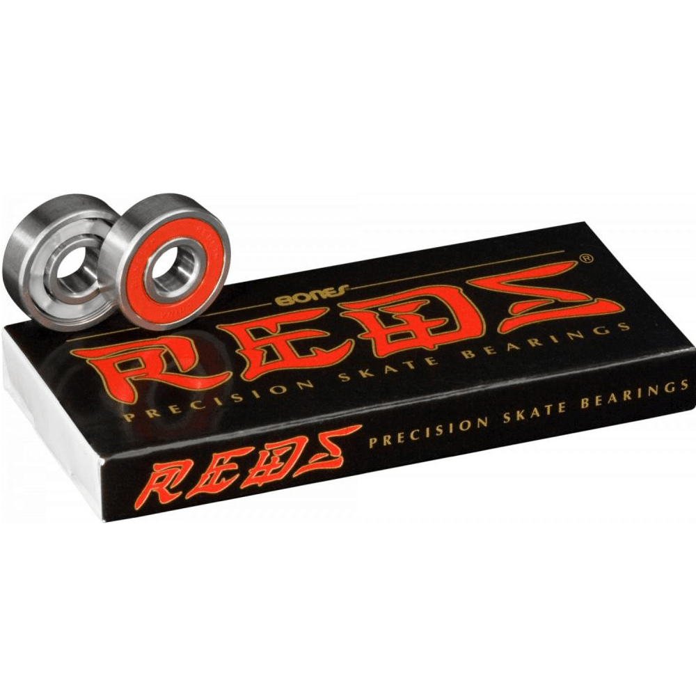 Bones Reds Precision Skate Bearings pack of 8, high-performance skateboard bearings with red seals and durable construction.