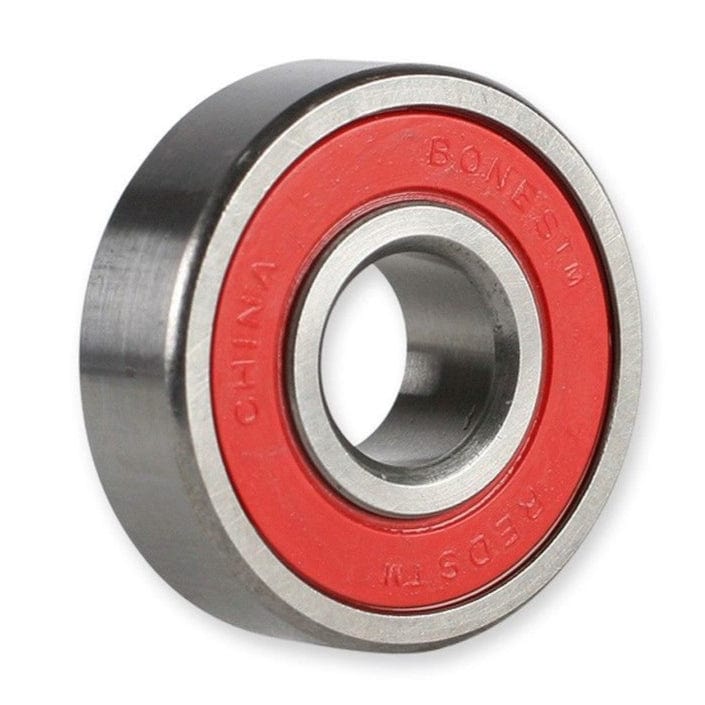Set of 8 Bones Reds Precision Skate Bearings, high-quality metal bearings for smooth skating performance.