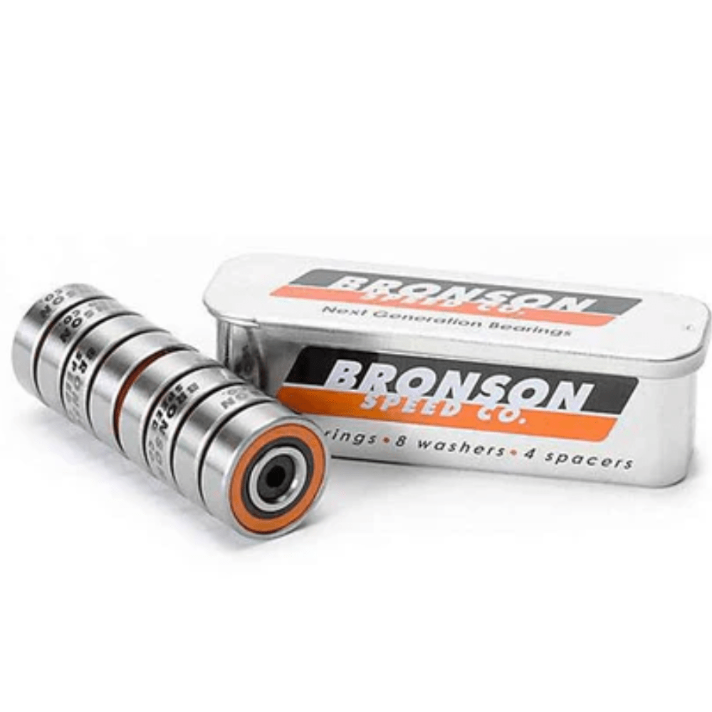 Bronson G3 Skateboard Bearings with durable metal exterior and branding, designed for smooth wheel rotation and performance.