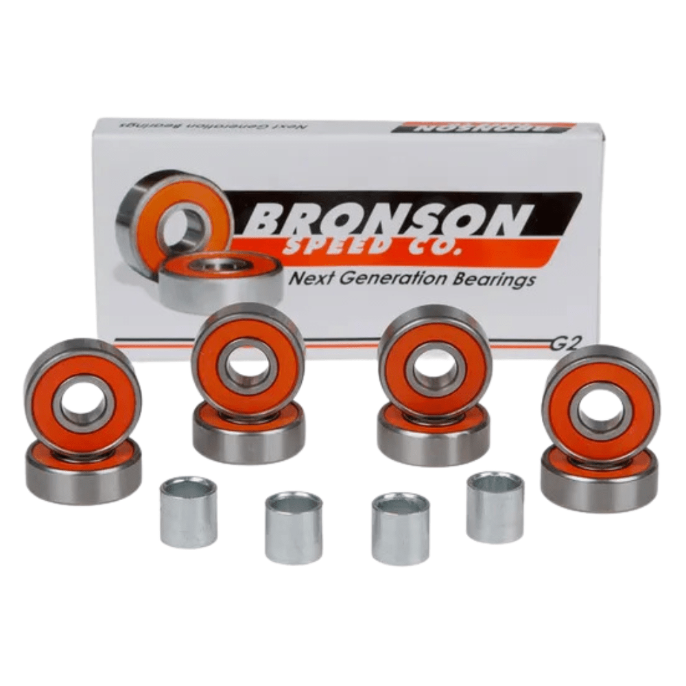 Bronson G2 Skateboard Bearings, high-performance Bronson speed bearings for smooth rides and durability in skateboarding.