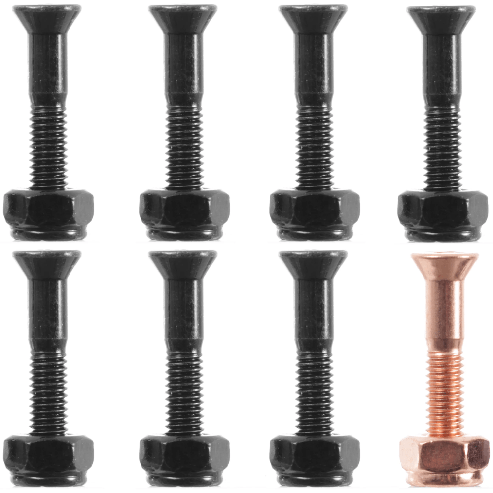 Bronze 56K Allen key skateboard bolts and nuts set, durable bronze hardware for secure skateboard assembly.
