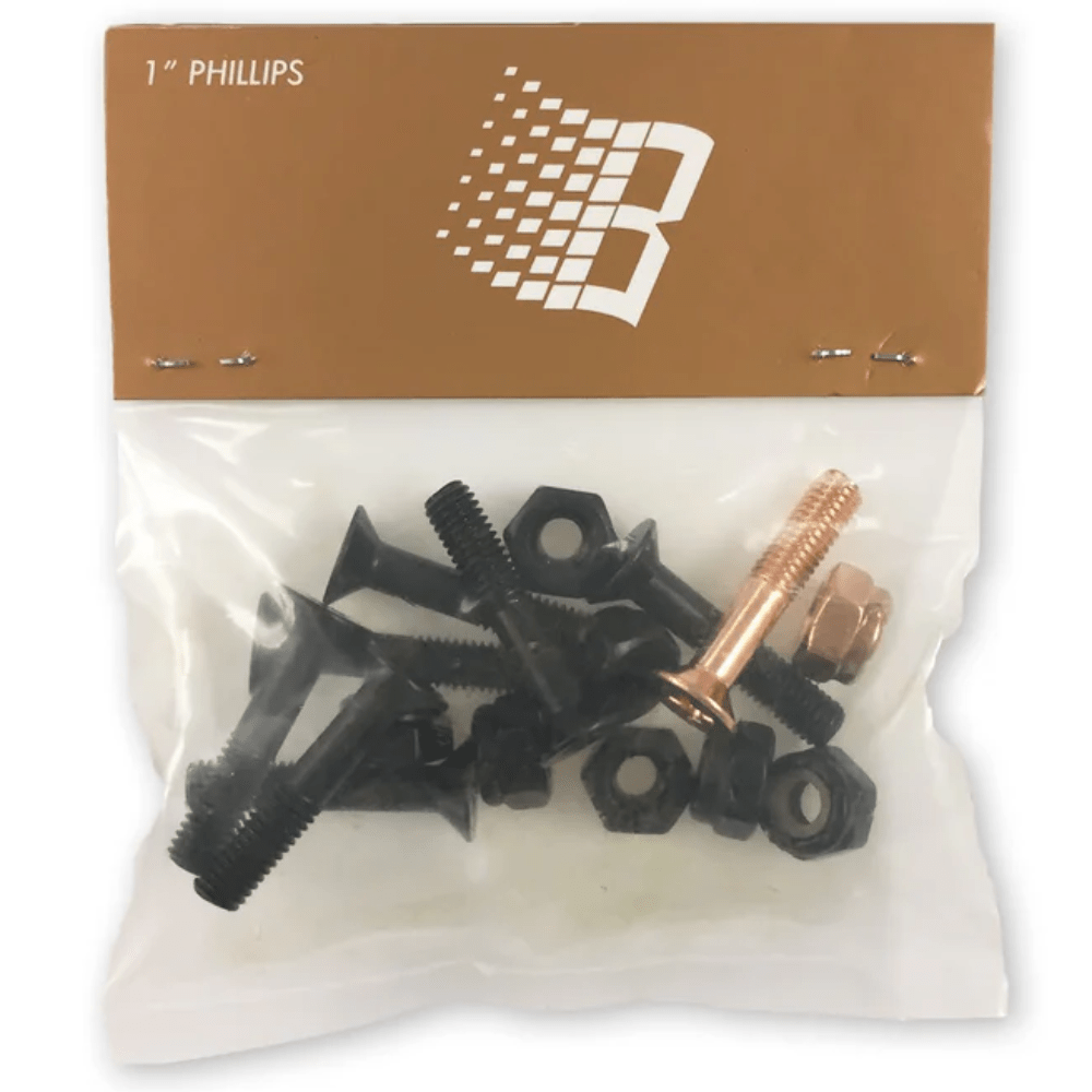 Bronze 56K Allen key skateboard bolts and nuts, durable bronze finish, used for securing skateboard trucks and hardware.