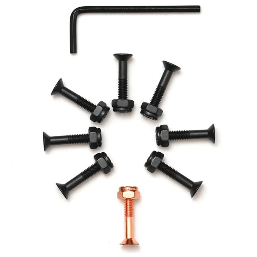 Bronze 56K hardware Phillips skateboard bolts and nuts in bronze finish for secure skateboarding equipment assembly.
