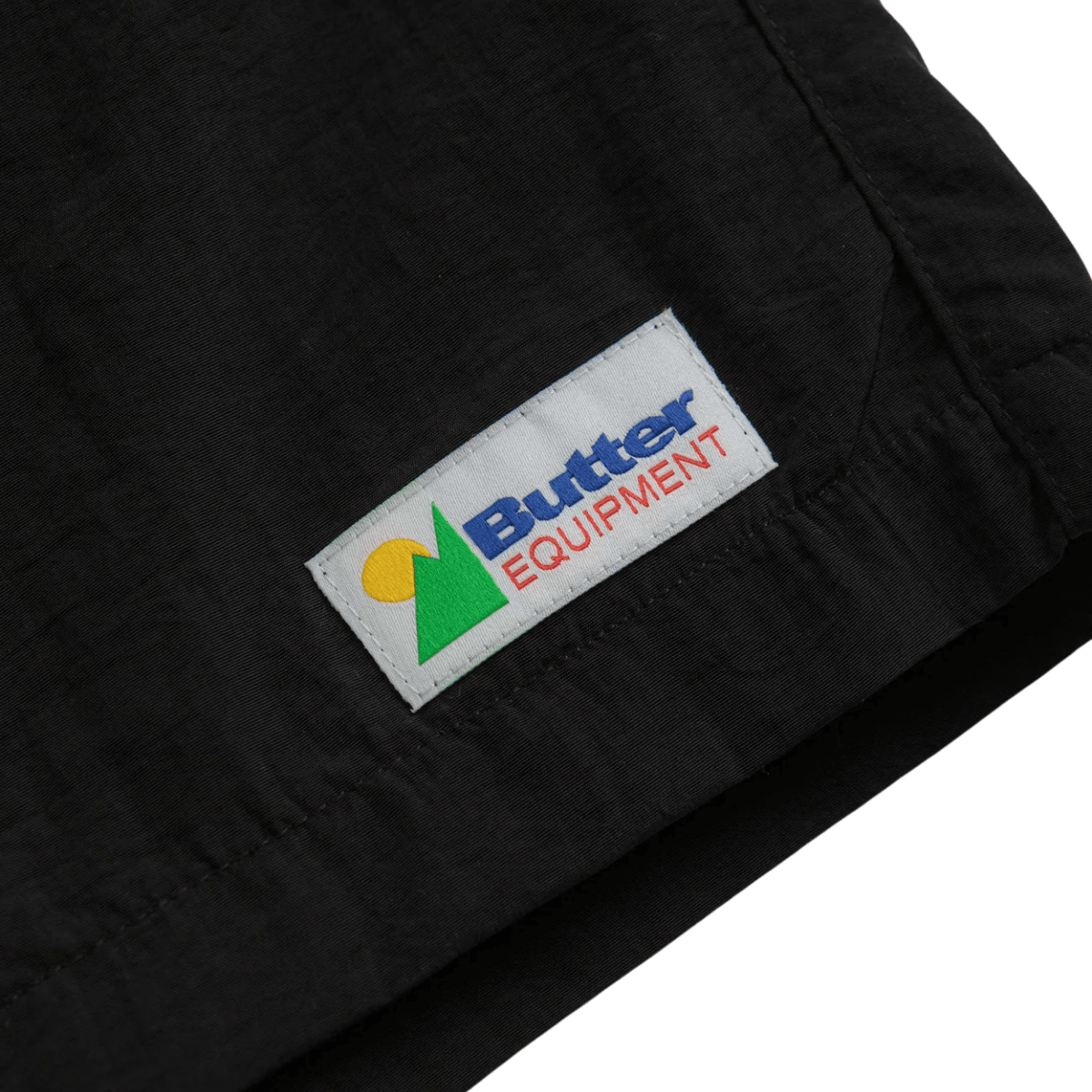 Black Butter Goods Equipment Shorts with adjustable waistband and casual fit, perfect for skateboarding and everyday wear.
