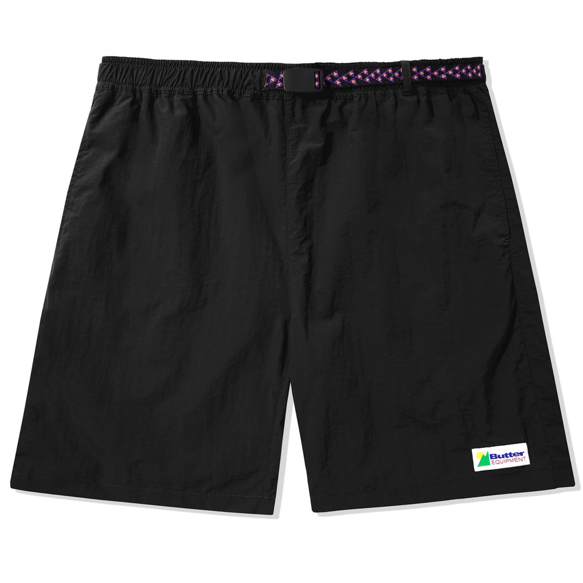 Black Butter Goods Equipment Shorts featuring a relaxed fit and durable fabric, ideal for casual wear and skateboarding.