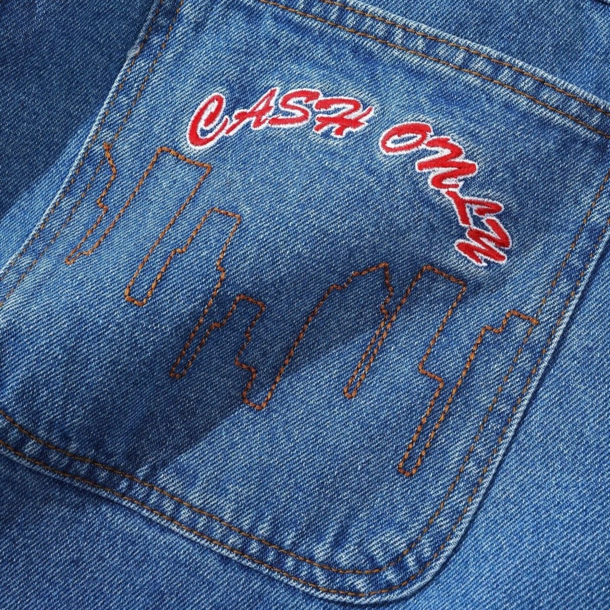 Cash Only Logo Baggy Jeans | Washed Indigo - The Vines Supply Co