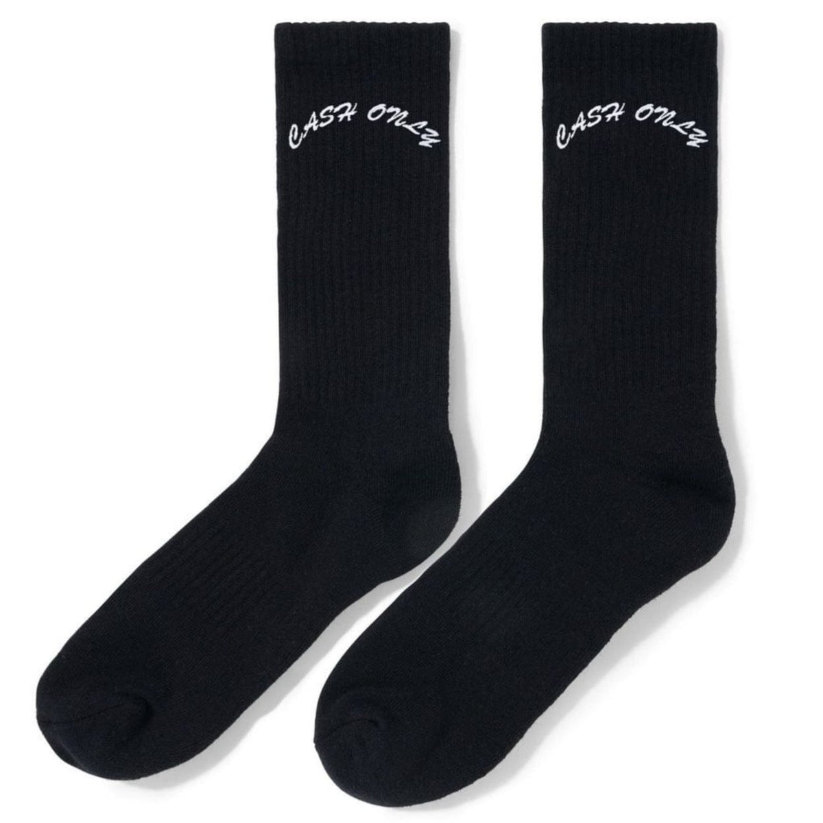 Black Cash Only Logo Socks featuring the brand's distinctive logo design, made of comfortable, durable sock material.