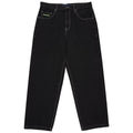 Black DC Baggy Denim Jeans displayed with relaxed fit and classic denim texture, featuring a branded waist tag and stitching details.