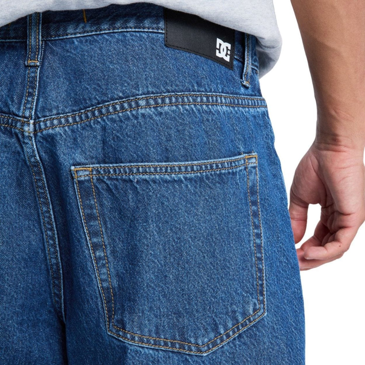 Blue DC Baggy Denim Jeans, relaxed fit with classic denim texture and stitching, displayed on a plain background.