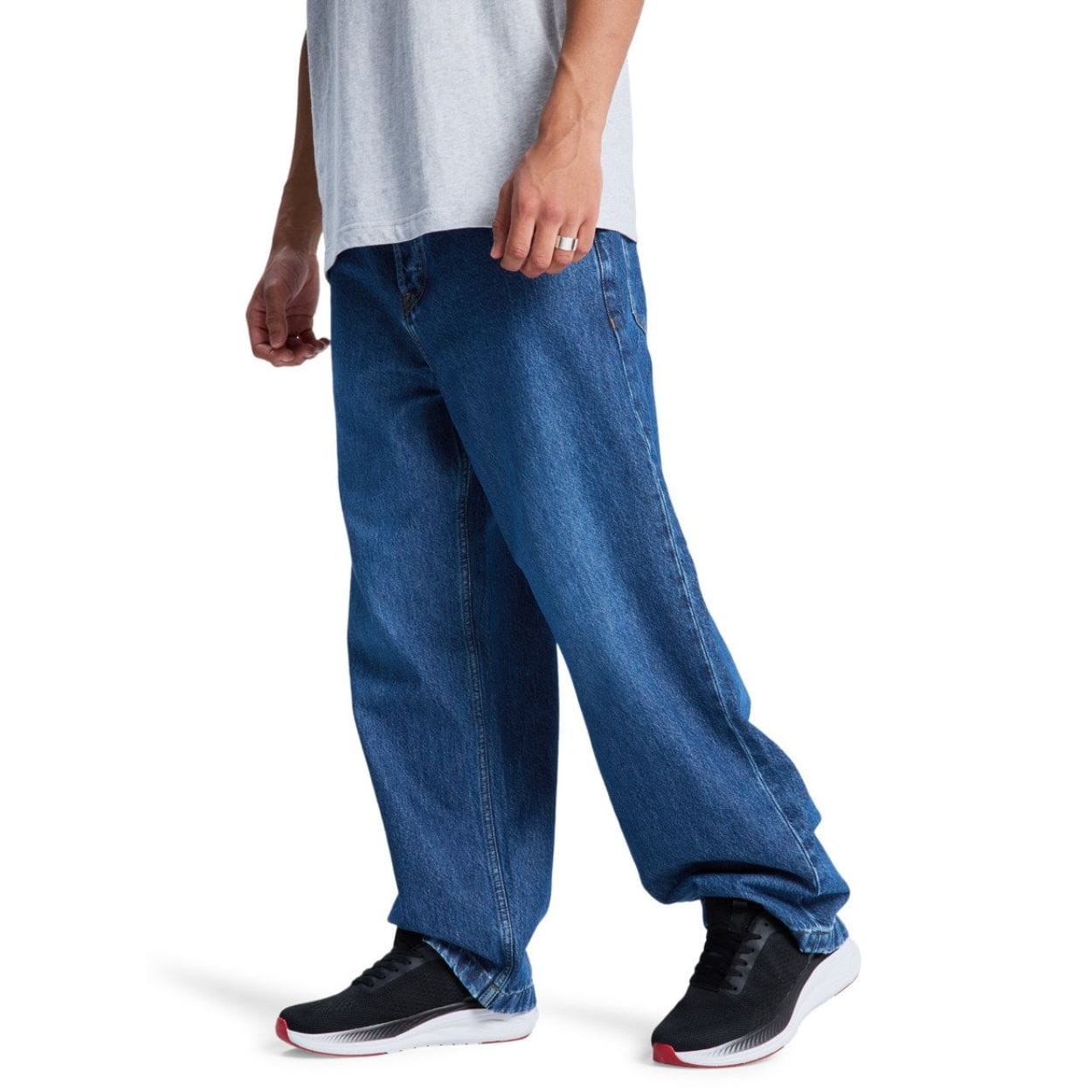 Blue DC Shoes Baggy Denim Jeans with relaxed fit, classic five-pocket style, and branded stitching.