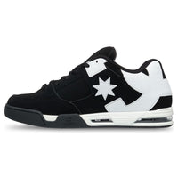 Black and white DC Command skate shoes featuring classic design and durable suede material, perfect for skating and casual wear.