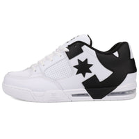 DC Shoes Command skate shoes in white and black with sleek design and skateboarding-inspired style.
