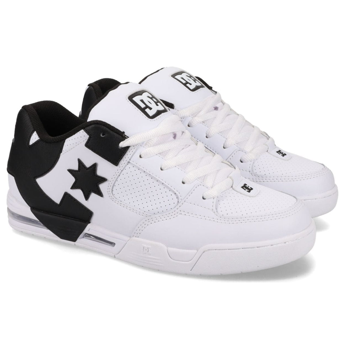 DC Shoes Command skate shoes in white and black with a low-top design, featuring skate-inspired style and durable construction.