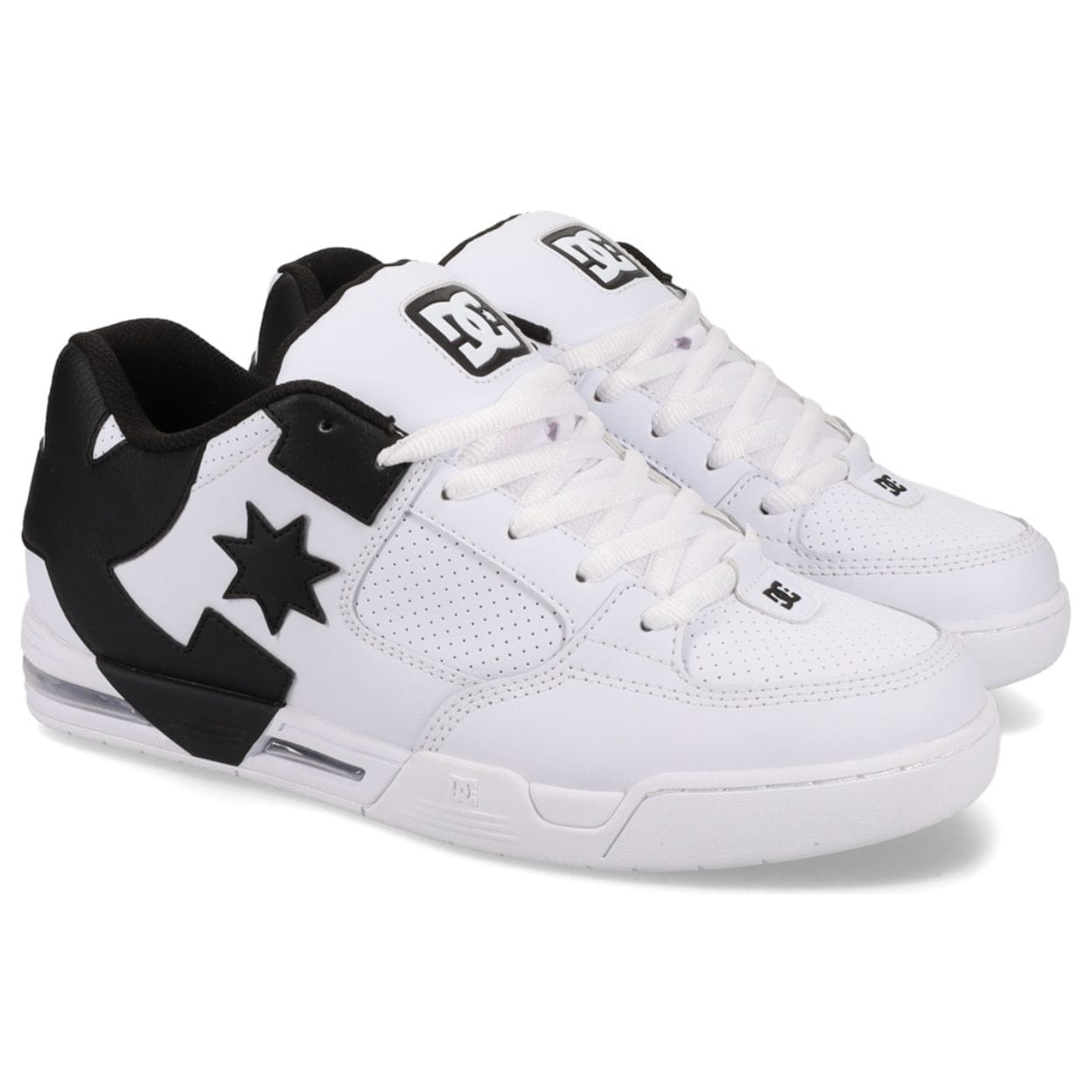 DC Shoes Command skate shoes in white and black with a low-top design, featuring skate-inspired style and durable construction.