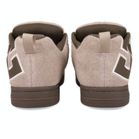 DC Shoes Court Graffik skate shoes in taupe and olive color, featuring durable canvas and rubber sole for skateboarding and casual wear.