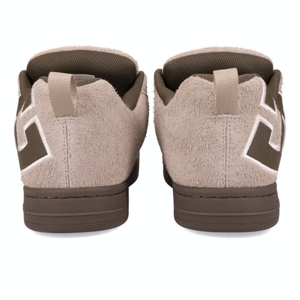 DC Shoes Court Graffik skate shoes in taupe and olive color, featuring durable canvas and rubber sole for skateboarding and casual wear.