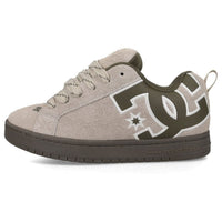DC Shoes Court Graffik skate shoes in taupe and olive color, featuring durable design and classic skate shoe style.