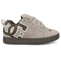 DC Shoes Court Graffik skate shoes in taupe and olive color, featuring durable design and classic skate shoe style.