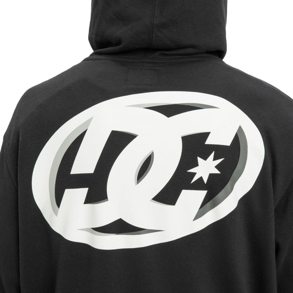 Black DC Shoes Fast Bubble Hoodie with bold graphic design and relaxed fit, perfect for casual and streetwear style.