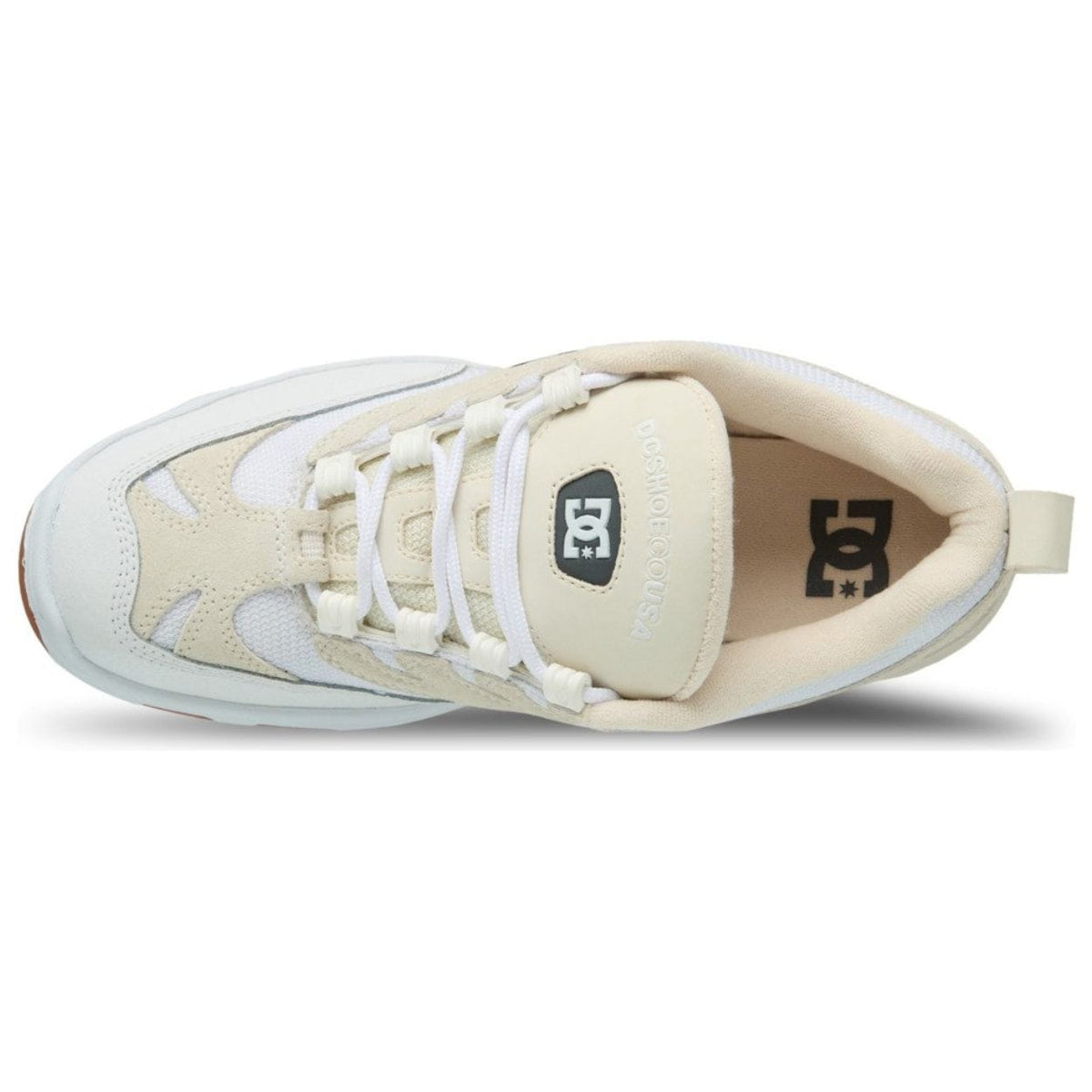 Beige DC Hybrid OG skate shoes with classic design and durable rubber soles, ideal for skating and casual wear.