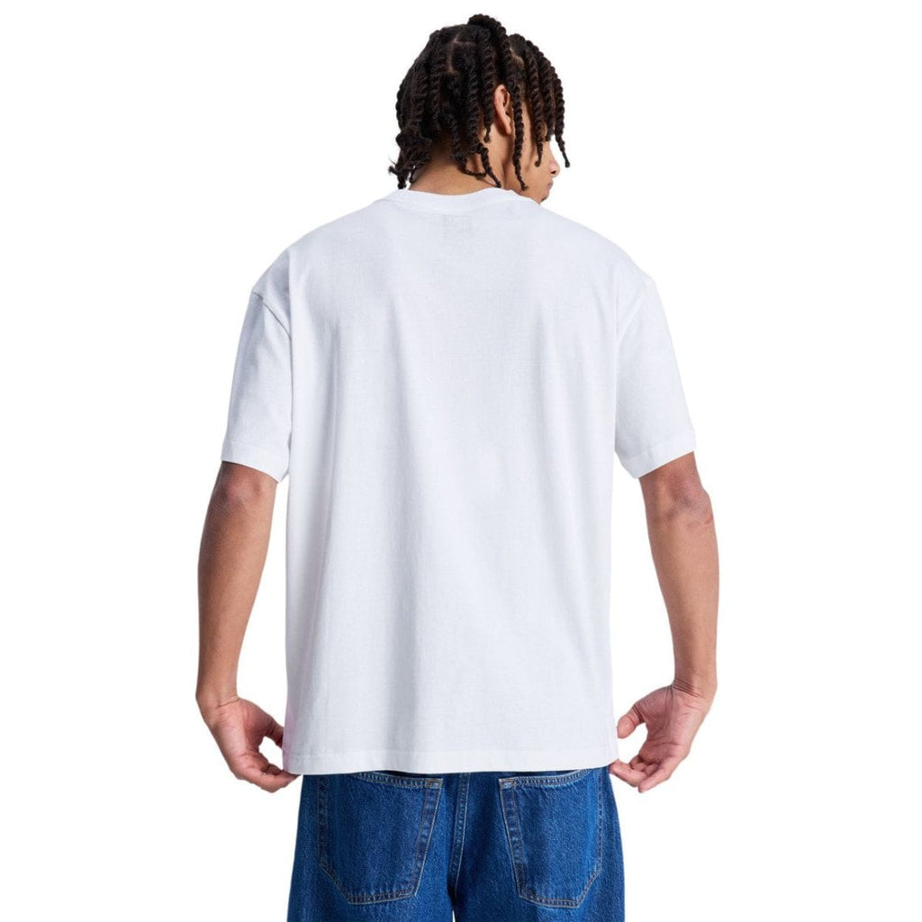 White DC Shoes Queltra Lhss T-Shirt with logo graphic, casual crewneck tee for everyday wear.